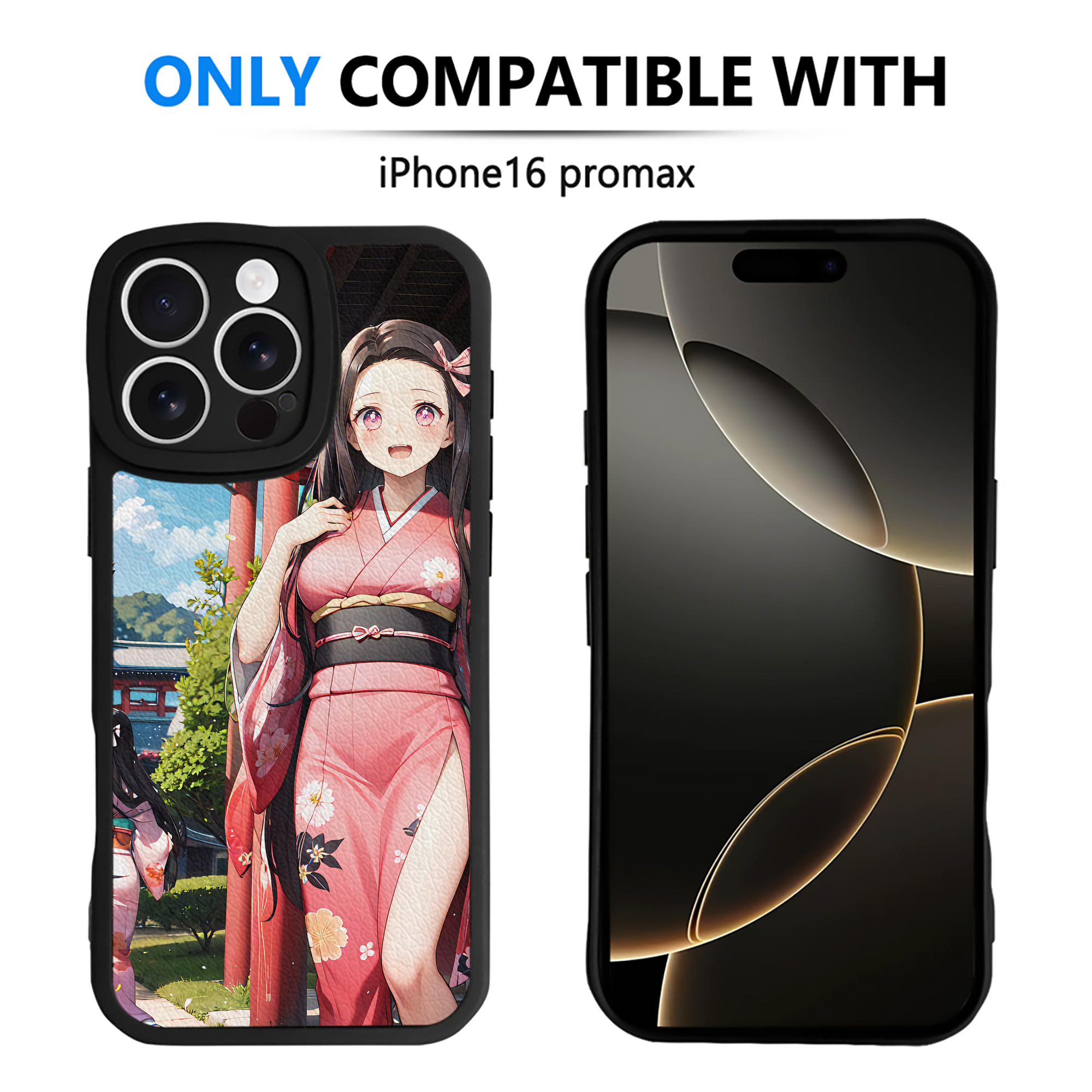 （画像用） 鬼滅の刃（きめつのやいば）竈門 禰󠄀豆子／かまど ねずこ Kamado Nezuko 【iPhone 16シリーズ対応】シリコンスマホケース（レザー調） 材質：シリコン